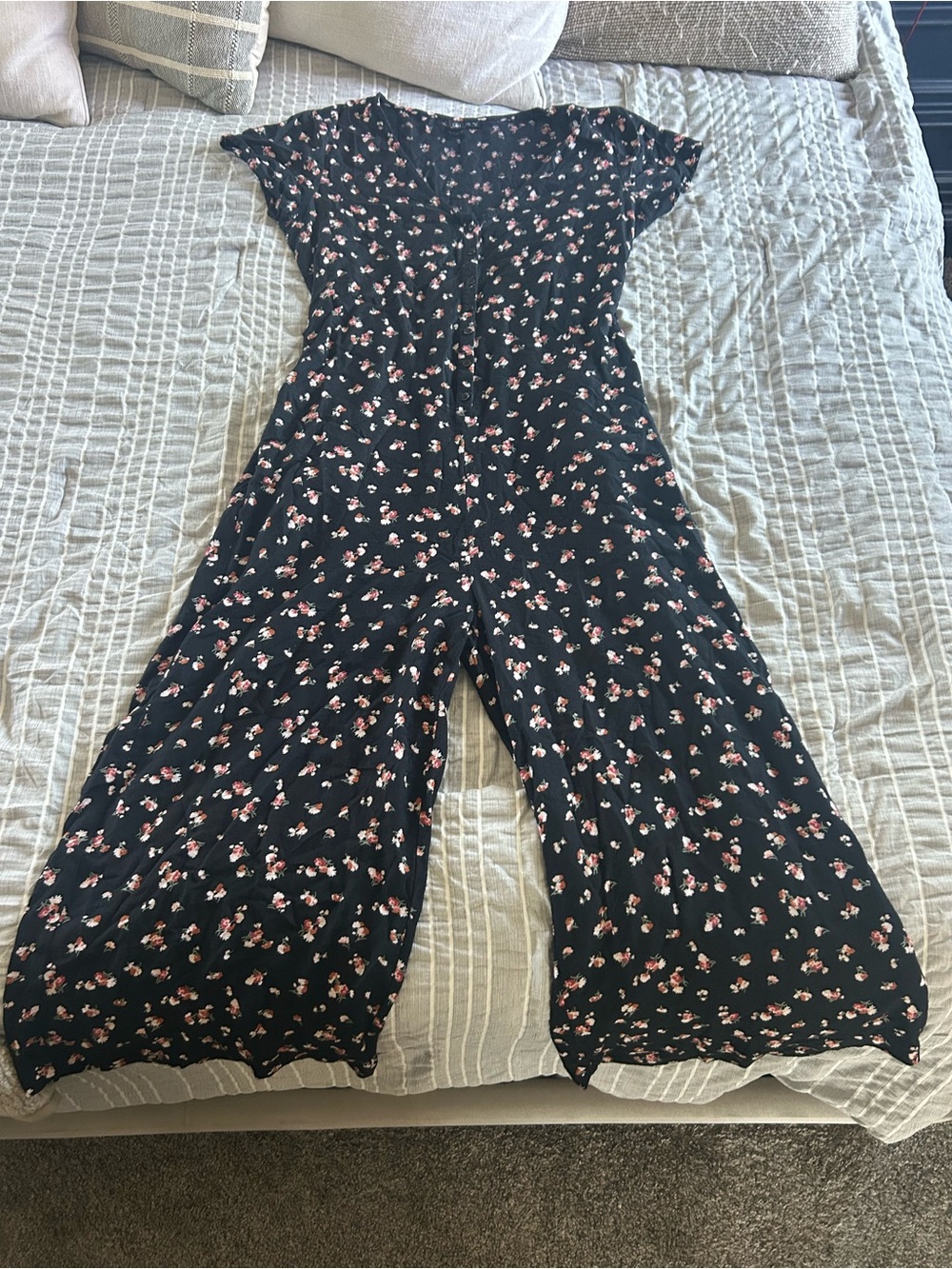 Volcom Black Jumpsuit with Pink Floral Print